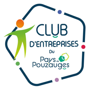 logo club d'entreprise du pays de pouzauges il représente un personnage dans un pentagone